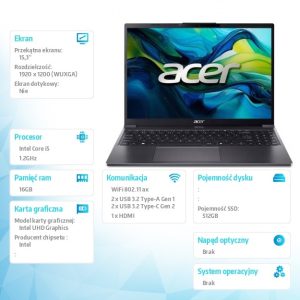 Notebook Aspire Go 15 AG15-51P-50C1 i5-1334U 15.3 16GB 512GB  NoOS Czarny