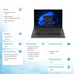Laptop V15 G4 83A100Q5PB W11P i5-13420H/8GB+8GB/512GB/INT/15.6 cala/FHD/Business Black/3Y