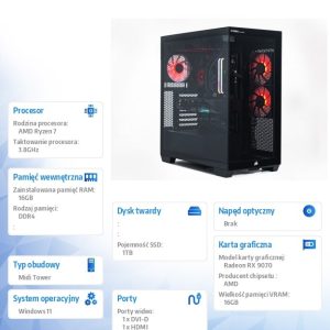 Komputer E-Sport GB550T-CR6 Ryzen 7 5800X/16GB/1TB/RX 9070 OC 16GB/W11