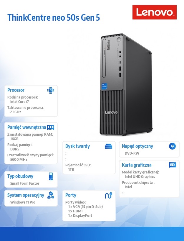 Komputer ThinkCentre Neo 50s G5 SFF 12XF0028PB W11Pro i77-14700/16GB/1TB/INT/DVD/3YRS OS