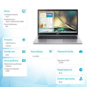 78f8ac93236faec0c2d28295326b5ec0.jpg Laptop Aspire 3 A315-24P-R3NG Ryzen 5 7520U 15,6 FHD 8GB SSD 512GB NoOS Srebrny