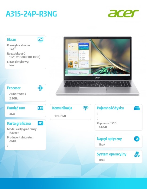 78f8ac93236faec0c2d28295326b5ec0.jpg Laptop Aspire 3 A315-24P-R3NG Ryzen 5 7520U 15,6 FHD 8GB SSD 512GB NoOS Srebrny