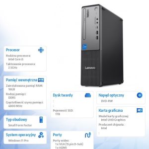 Komputer ThinkCentre Neo 50s G5 SFF 12XF002BPB W11Pro i5-14400/16GB/1TB/INT/DVD/3YRS OS