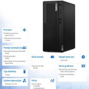 Komputer ThinkCentre M70t G5 Tower 12U60004PB W11Pro i7-14700/16GB/512GB/INT/DVD/vPro/3YRS OS