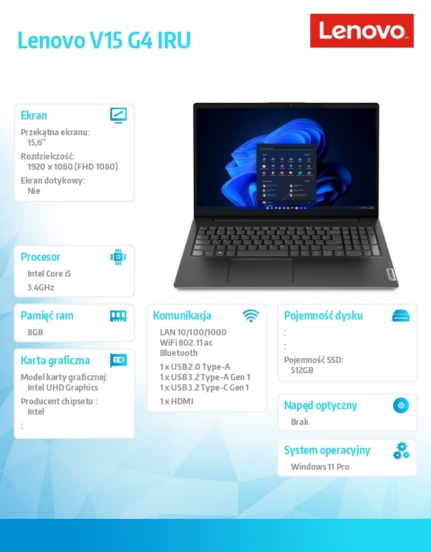 Laptop V15 G4 83A1008HPB W11Pro i5-13420H/8GB/512GB/INT/15.6 FHD/Business Black/3YRS OS