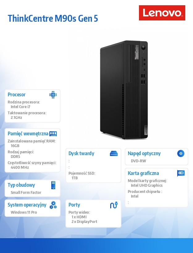 Komputer ThinkCentre M90s G5 SFF W11Pro i7-14700/16GB/1TB/INT/DVD/vPro/3YRS OS + 1YR Premier Support