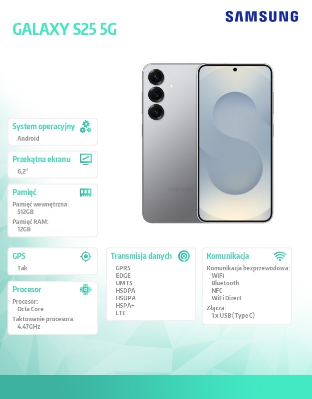 Smartfon GALAXY S25 5G 12/512GB DS Srebrny