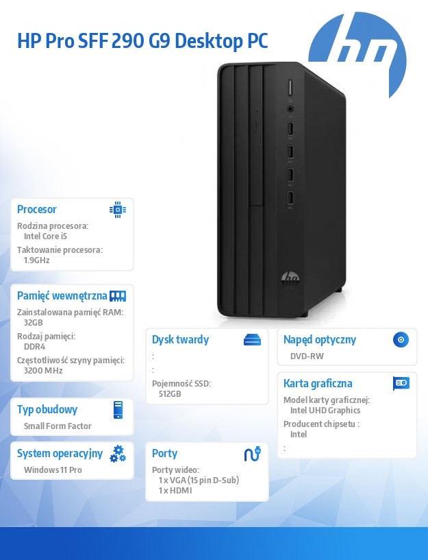 Komputer 290 Pro SFF G9 i5-14500 512GB/32GB/DVD/W11P  A54Y7ET