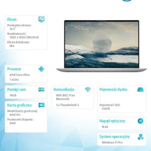 Notebook XPS 14 9440/Ultra 7 155H/16GB/512GB SSD/14.5 FHD+/Arc/WLAN + BT/Backlit Kb/6 Cell/W11Pro