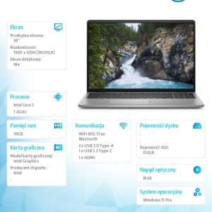 Laptop Vostro 16 (5640) Win11Pro 5-120U/16GB/512GB SSD/16.0 FHD+/Intel Graphics/WLAN+BT/Backlit Kb/4 Cell/3YPS