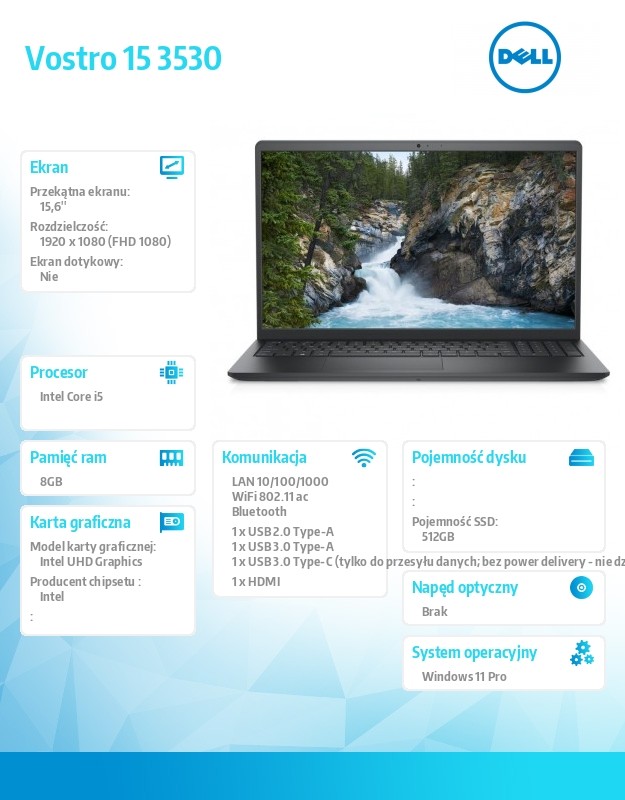 baselinker-1756547575-2.jpg Laptop Vostro 15 (3530) Win11Pro i5-1334U/8GB/512GB SSD/15.6 FHD 120Hz/Intel UHD/FgrPr/FHD Cam/Mic/WLAN + BT/Backlit Kb/3 Cell/3YPS