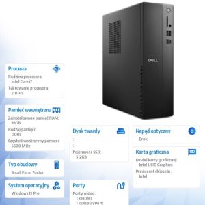 Komputer Dell Slim ECS1250 Win11Pro i7-14700/16GB/512GB SSD/Intel UHD 770/WLAN + BT/Kb/Mouse/3YPS