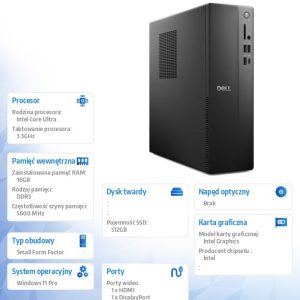 Komputer Dell Slim ECS1250 Win11Pro Ultra 5 225/16GB/512GB SSD/Intel UHD/WLAN + BT/Kb/Mouse/3YPS