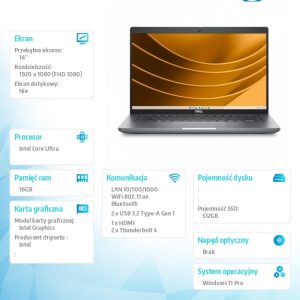 Notebook Latitude 5450 Win11Pro Ultra 7 155U/16GB/512GB SSD Gen4/14.0 FHD/Integrated/FgrPr&SmtCd/FHD/IR Cam/Mic/WWANReady4G+BT/Backlit Kb/3C/3YPS