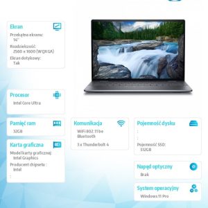 Notebook Latitude 9450 2in1 Win11Pro Ultra 7 165U/32GB/512GB SSD Gen4/14.0 QHD+ Touch/Int/FgrPr/FHD/IR Cam/Mic/WLAN+BT/Backlit Kb/3C/vPro/3YPS