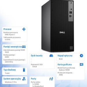 baselinker-1756547690.jpg Komputer Dell Pro Tower QCT1255 W11Pro Ryzen 7 Pro 8700G/16GB/512GB/Integrated/Kb/Mouse/3YPS