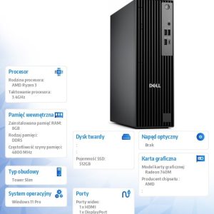 baselinker-1756547727.jpg Komputer Dell Pro Slim QCS1255 W11Pro Ryzen 3 8300G/8GB/512GB SSD/Integrated/WLAN + BT/Kb/Mouse/3YPS