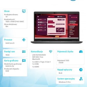 Laptop Latitude 3450 Win11Pro i5-1345U/16GB/512GB SSD Gen4/14.0 FHD/Integrated/FgrPr/FHD/IR Cam/Mic/WLAN + BT/Backlit Kb/3 Cell/3YPS