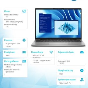 baselinker-1756547837-2.jpg Notebook Latitude 7455 Win11Pro Snapdragon X Plus 10C 16GB/512GB SSD Gen4/14.0 QHD+ Touch/UMA GPU/FgrPr/FHD/IR Cam/Mic/WLAN+BT/Bckl Kb/3C/3YPS