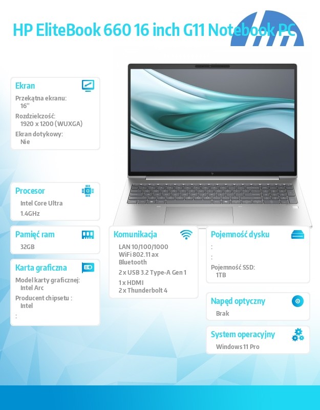 Notebook EliteBook 660 G11 U7-165H 1TB/32GB/W11Pro/16.0 A37W3ET