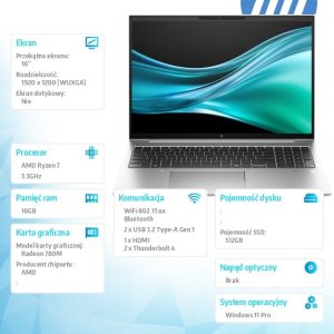 Notebook EliteBook 865 G11 Ryzen 7 8840U 512GB/16GB/W11P/16.0 9G0Z2ET