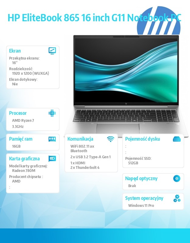 Notebook EliteBook 865 G11 Ryzen 7 8840U 512GB/16GB/W11P/16.0 9G0Z2ET