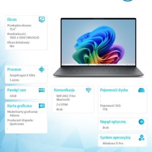 baselinker-1756548176-1.jpg Notebook XPS 13 9345 Win11Pro XELITE12C/32GB/1TB/13.4 FHD+ AntiGlare/UMA GPU/FgrPr/FHD/IR Cam/Mic/WLAN + BT/Backlit Kb/3 Cell/3Y Basic