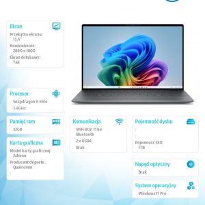 Notebook XPS 13 9345 Win11Pro XELITE12C/32GB/1TB/13.4 OLED Touch/UMA GPU/FgrPr/FHD/IR Cam/Mic/WLAN + BT/Backlit Kb/3 Cell/3Y Basic