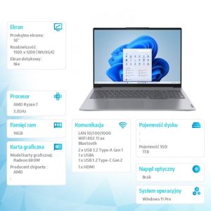 baselinker-1756548195.jpg Laptop ThinkBook 16 G7 21MW000UPB W11Pro 7735HS/16GB/1TB/AMD Radeon/16.0 WUXGA/Arctic Grey/3YRS OS + CO2 Offset