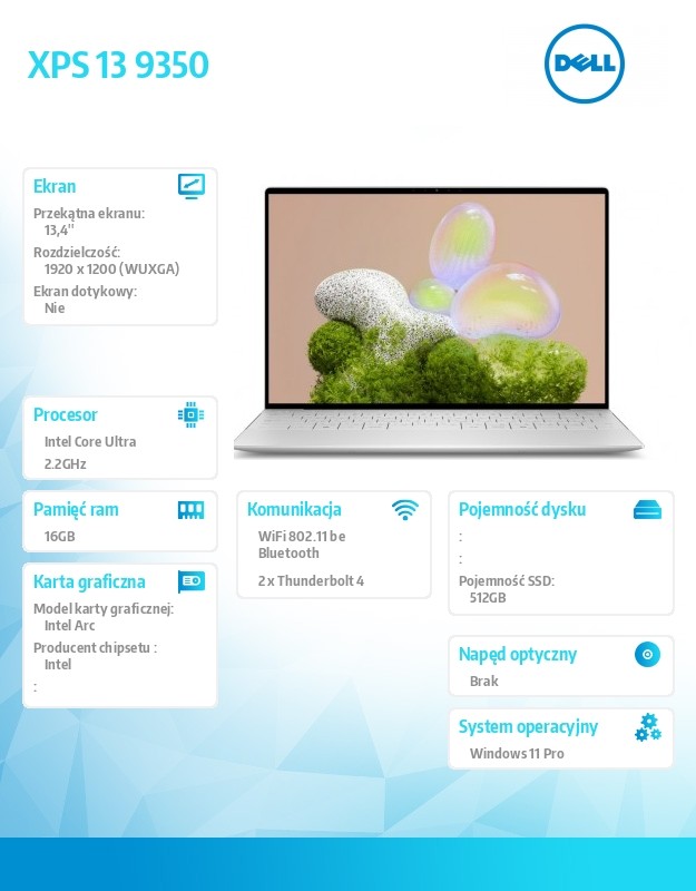 baselinker-1756548253.jpg Notebook XPS 13 9350 Win11Pro Ultra 7 256V/16GB/512GB SSD/13.4 FHD+ AntiGlare/Arc/FgrPr/FHD/IR Cam/Mic/WLAN + BT/Backlit Kb/3 Cell/3Y ProSupport