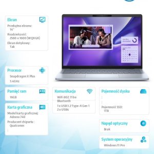 baselinker-1756548339-1.jpg Notebook Inspiron Plus 7441/XPLUS10C/16GB/1TB SSD Gen4/14.0 QHD+ Touch/Adreno GPU/FgrPr/Cam & Mic/WLAN + BT/Backlit Kb/3 Cell/3Y Basic Onsite