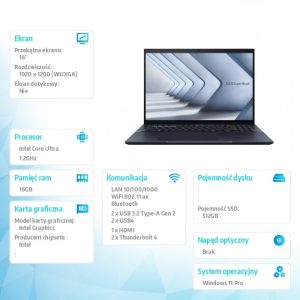 Notebook ExpertBook B5 B5604CMA-QW0665X - Ultra 5 125H/16GB/512GB/16 WUXGA/Win 11 PRO/3YRS