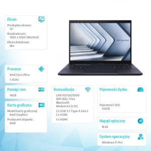 Notebook ExpertBook B3 B3404CMA_L-Q50455X - ultra 7 155H/16GB/512GB/LTE/14 WUXGA/Win 11 PRO/3YRS