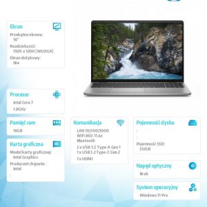 Laptop Vostro 16 (5640) Win11Pro 7-150U/16GB/512GB SSD/16.0 FHD+/Intel Graphics/FgrPr/WLAN+BT/Backlit Kb/4 Cell/3YPS