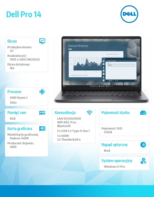 baselinker-1756548702.jpg Laptop Dell Pro 14 PC14255/AMD Ryzen 3 210/8GB/512GB SSD/14.0 FHD+/AMD Radeon 740M/FgrPr/Cam & Mic/WLAN + BT/Backlit Kb/3 Cell/W11Pro