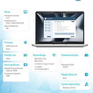 Laptop Dell Pro 13 Plus PB13255/Ryzen AI 5 PRO 340/16GB/512GB SSD Gen4/13.3FHD+/Radeon 760M/FgrPr&SmtCd/FHD/IR Cam/Mic/WLAN+BT/Backlit Kb/3Cell/W11P