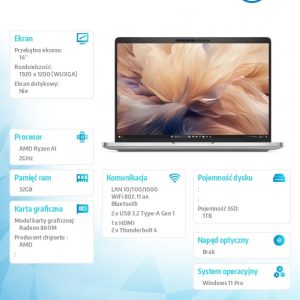 baselinker-1756548807.jpg Laptop Dell Pro 14 Plus PB14255/Ryzen AI 7 PRO 350/32GB/1TB SSD Gen4/14.0 FHD+/Radeon 860M/FgrPr&SmtCd/FHD/IR Cam/Mic/WLAN+BT/Backlit Kb/3 Cell/W11P