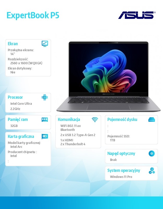 baselinker-1756548889.jpg Notebook P5405CSA-NZ0408X ultra 7 258V/14 cali WQXGA/32GB/1TB/ Win 11 PRO/3YRS  Copilot+PC