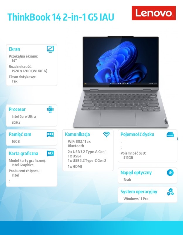 baselinker-1756548964-1.jpg Laptop ThinkBook 14 G5 2in1 21SQ0017PB W11Pro Ultra 7 255U/16GB/512GB/INT/14.0 WUXGA/Touch/Luna Grey/3YRS OS + CO2 Offset