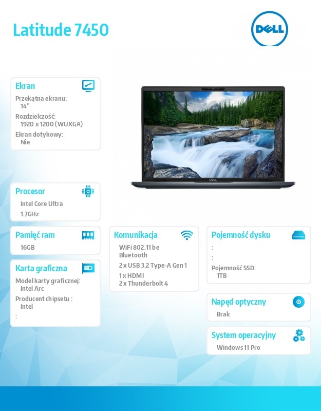 baselinker-1756549053-1.jpg Laptop Latitude 7450 Win11Pro Ultra 5 135H/16GB/1TB SSD/14.0 FHD+250nits/Intel Graphics/FgrPr/FHD/IR Cam/Mic/WWAN Ready+BT/BcklKb/3C/vPRO/3YPS