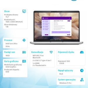 Laptop Dell Pro 13 Plus PB13250 W11P U5 235U/16GB/512GB/13.3 FHD+ Touch/Int/FgrPr&SmtCd/FHD/IRCam/Mic/WLAN+BT/BcklKb/3C/vPro/3YPS Aluminum