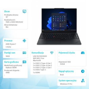 baselinker-1756549301.jpg Laptop ThinkPad E16 G3 21ST0035PB W11Pro 7 250//16GB/512GB/INT/16.0 WUXGA/Black/1YR Premier + 3YR OS + CO2 Offset