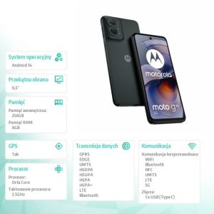 Smartfon moto g55 5G 8/256GB Grey z kompletem akcesoriów w zestawie