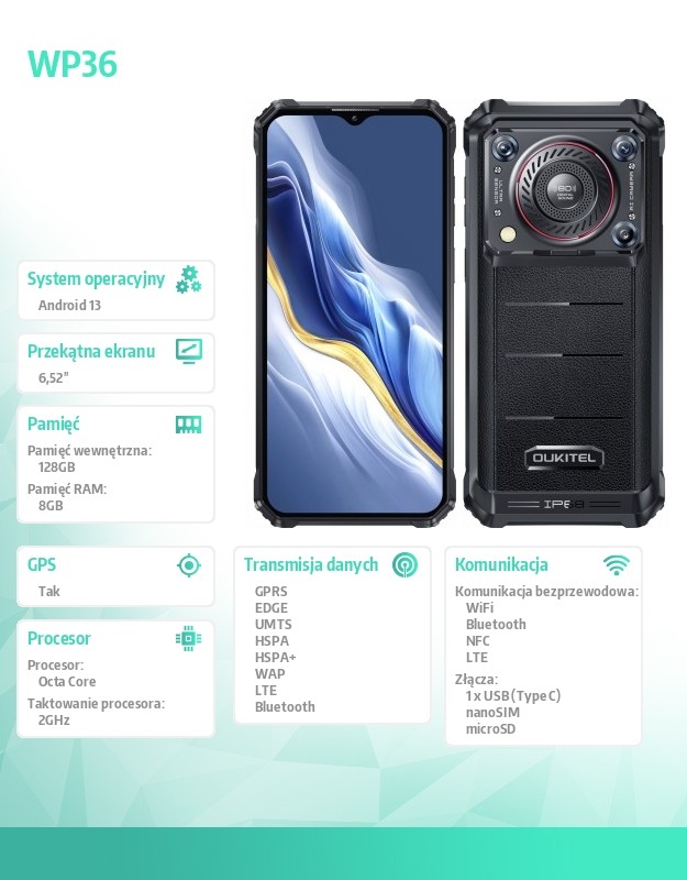 baselinker-1756645525-1.jpg Smartfon WP36 4G 8/128GB IP69K Czarny
