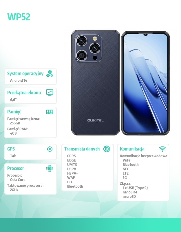 baselinker-1756645559-1.jpg Smartfon WP52 5G 4/256/GB IP69K Niebieski