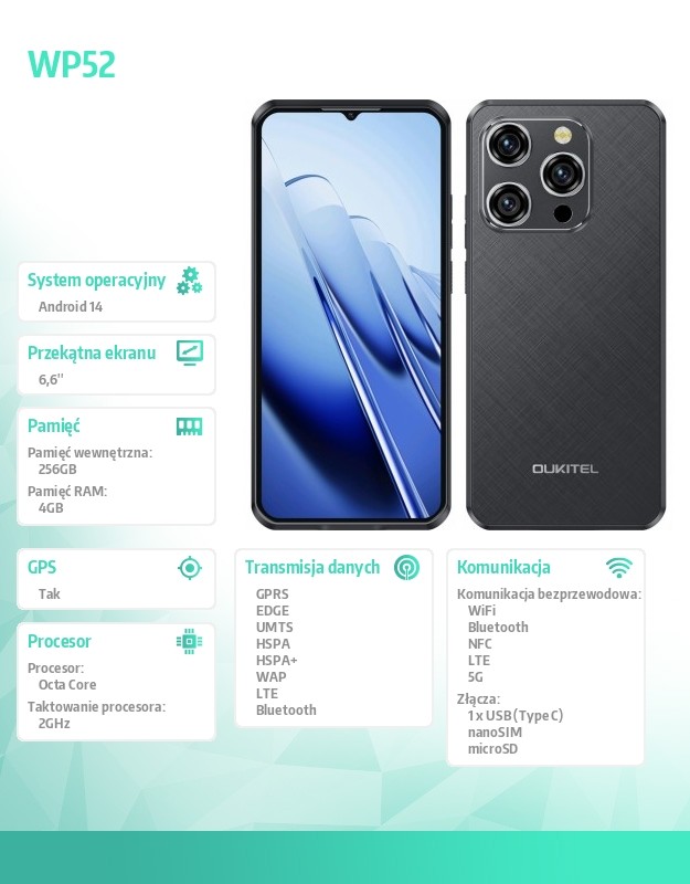 baselinker-1756645575.jpg Smartfon WP52 5G 4/256/GB IP69K Czarny