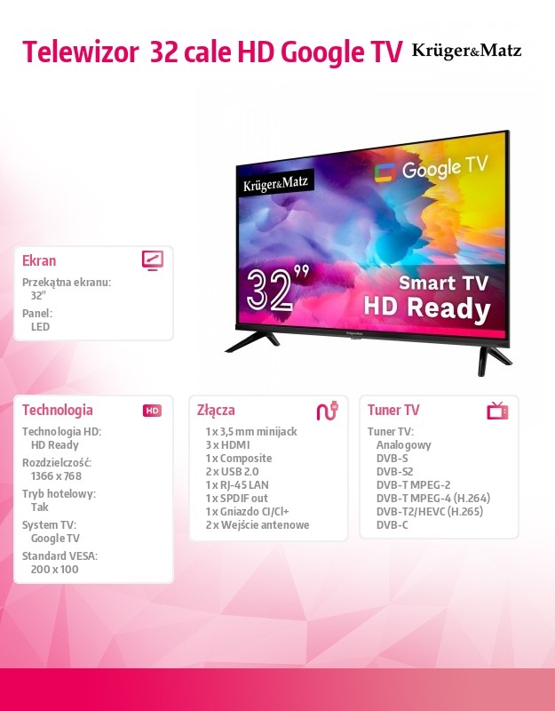 Telewizor  32 cale HD Google TV