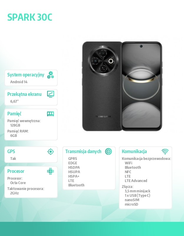 baselinker-1756646056.jpg Smartfon SPARK 30C 6/128GB ORBIT BLACK w/o charger