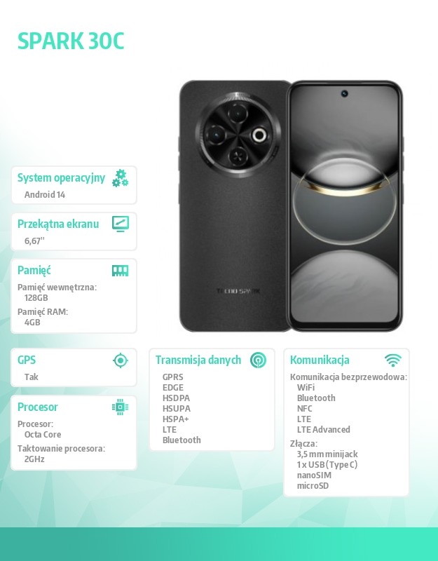 baselinker-1756646068.jpg Smartfon SPARK 30C 4/128GB ORBIT BLACK w/o charger