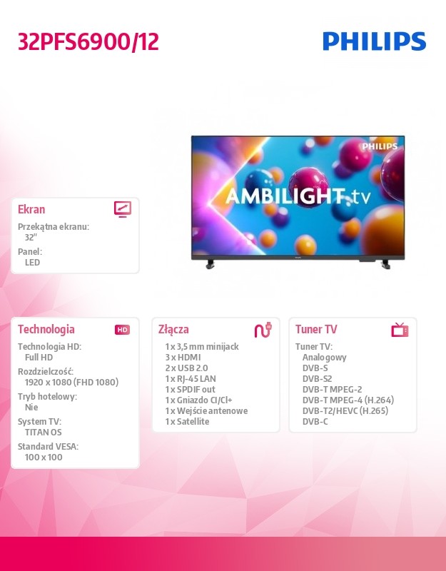 baselinker-1756646078.jpg Telewizor LED 32 cale 32PFS6900/12